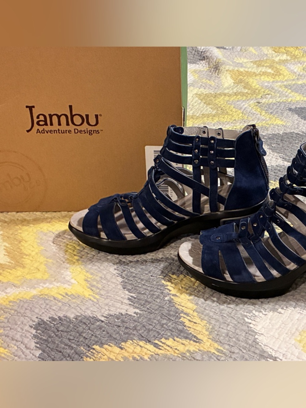 Jambu Navy Gladiator Strappy Wedge Sandals